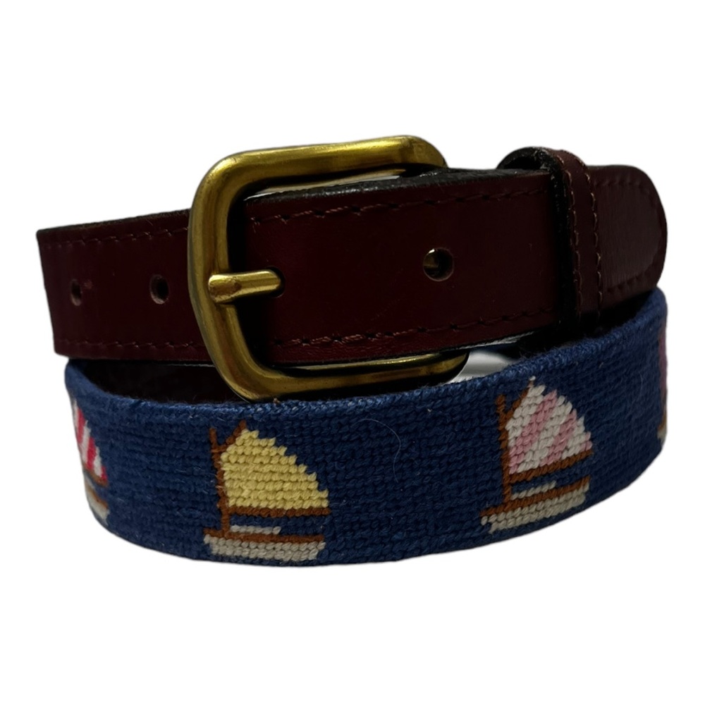Smathers & Branson sailboat needlepoint belt, Boys L